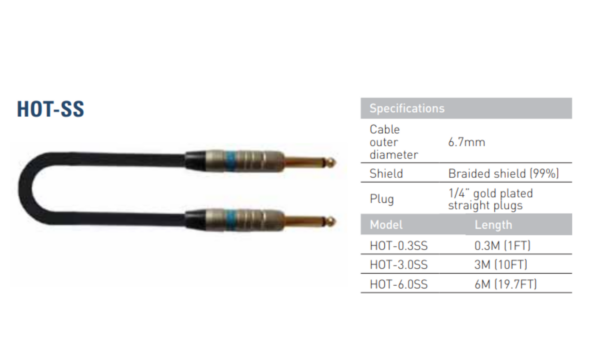 Leem HOT6.0SS | HOT Guitar Cable with S+S Plugs | 6 Metres