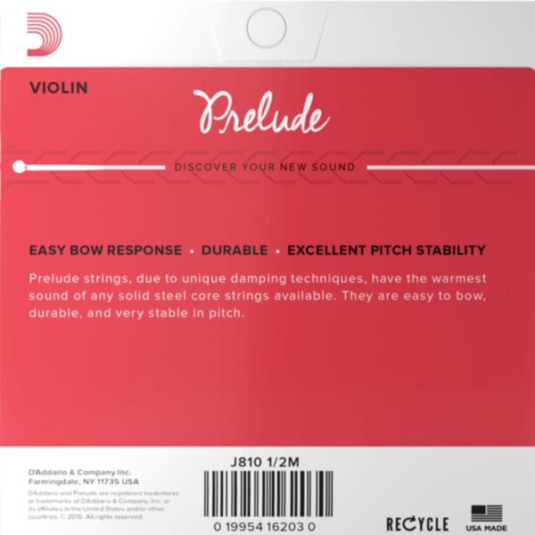 Daddario Prelude Violin Single E String, 1/2 Scale, Medium Tension