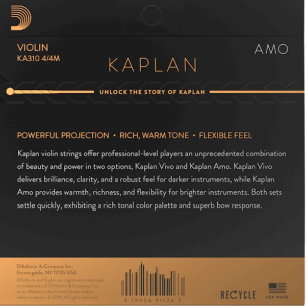 Kaplan AMO Violin String Set, 4/4 Scale, Medium Tension